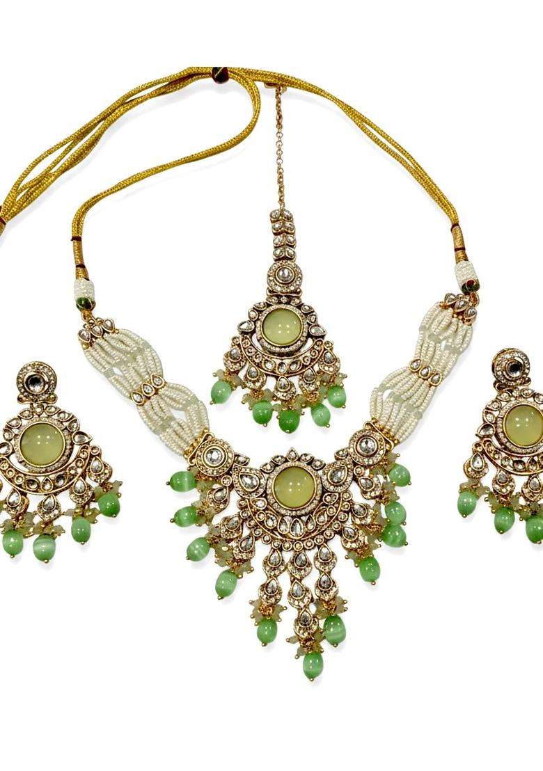Sea Green Brass Jewellery Set - Indya