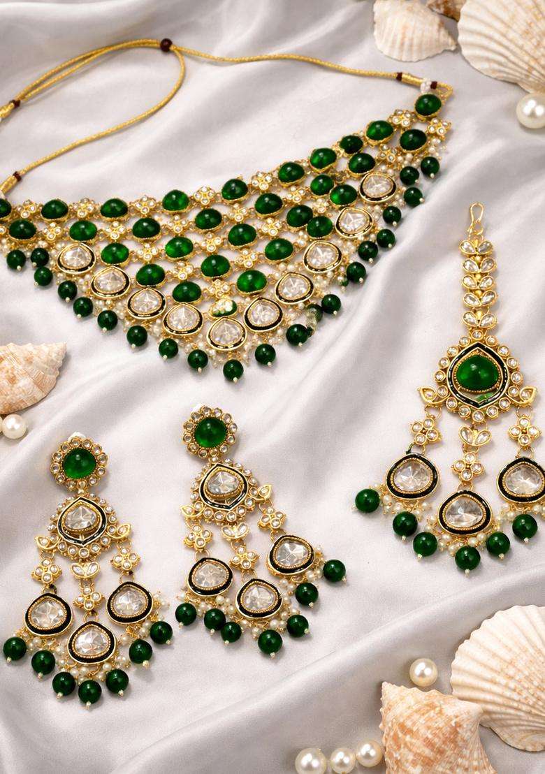 Green Brass Jewellery Set - Indya