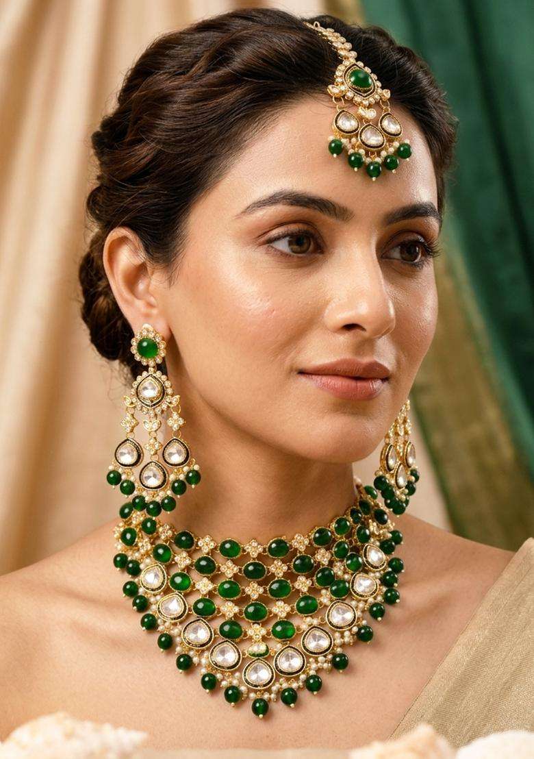 Green Brass Jewellery Set - Indya