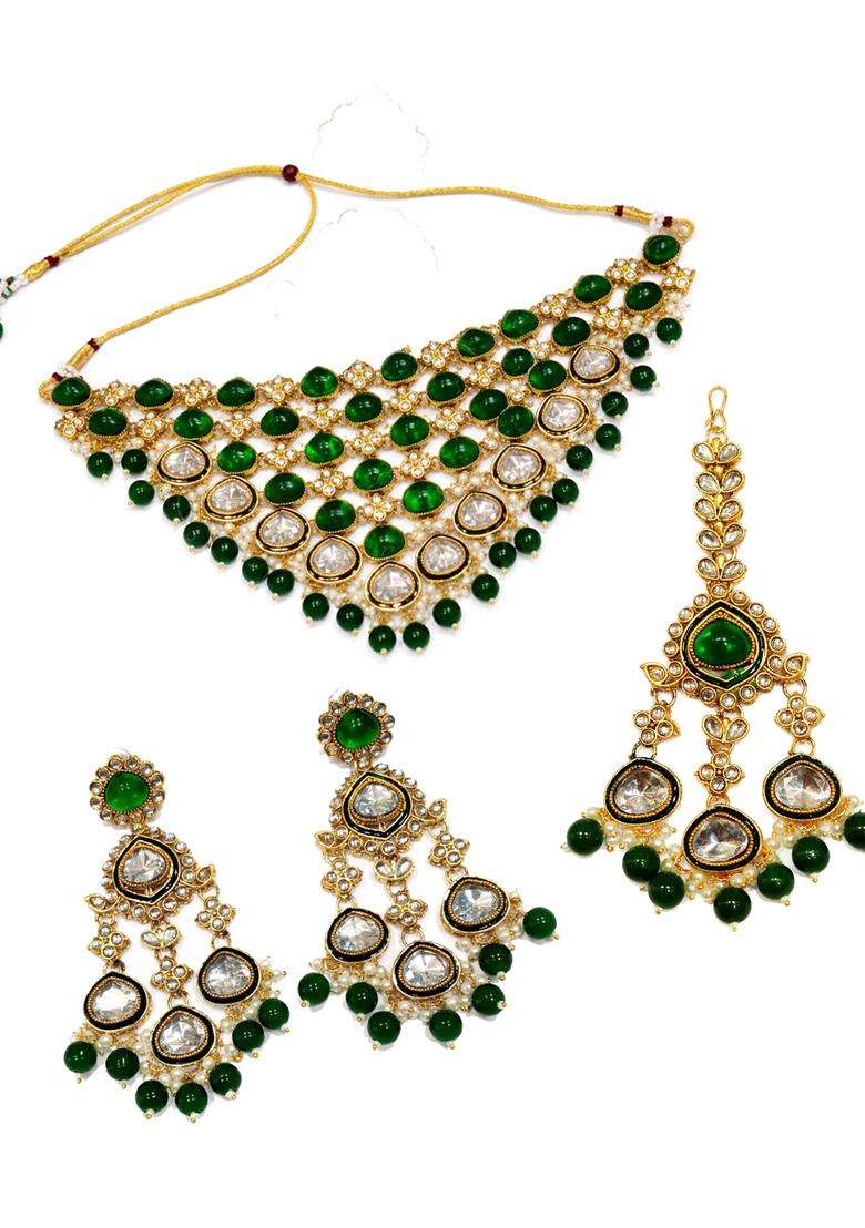Green Brass Jewellery Set - Indya
