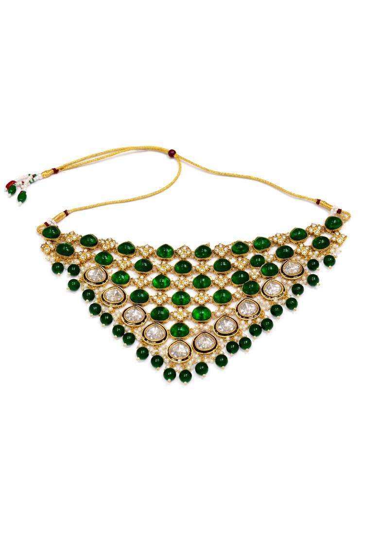 Green Brass Jewellery Set - Indya