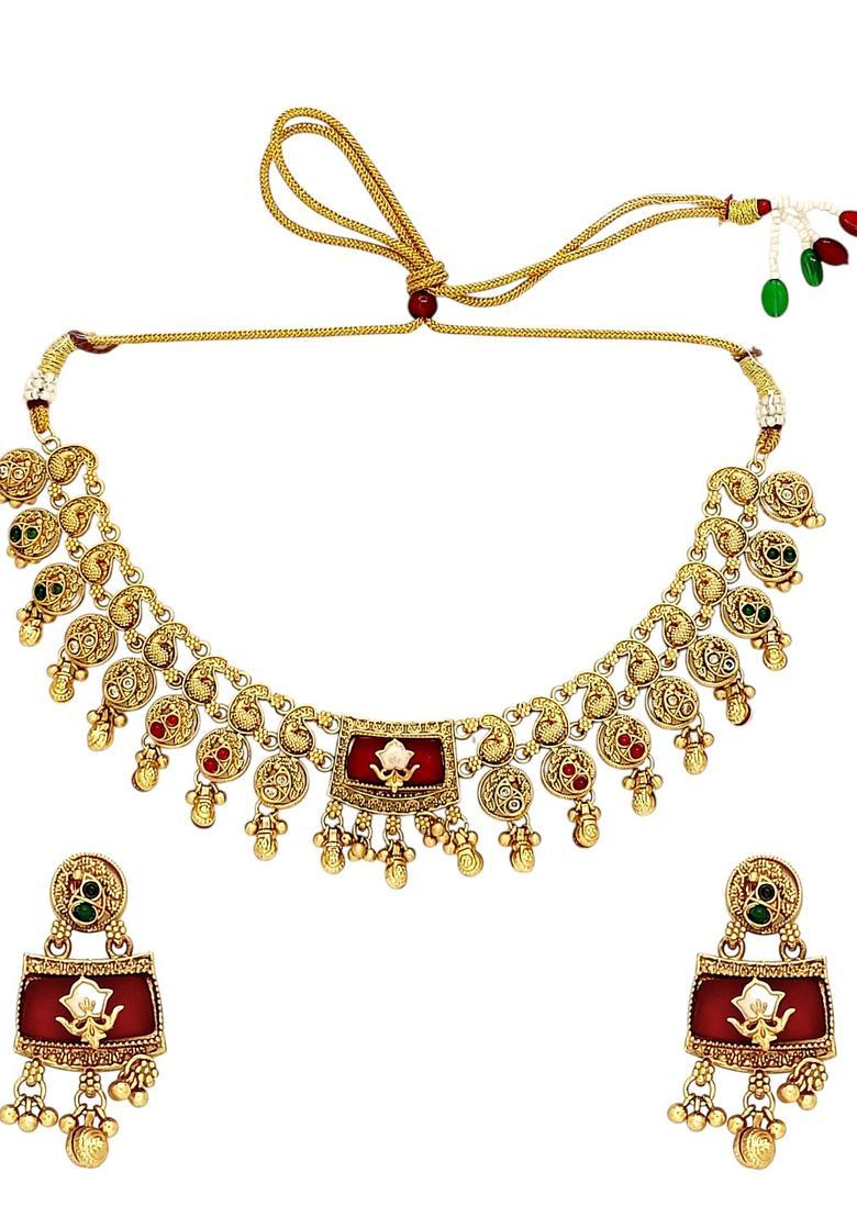 Golden Alloy Neckalce Set - Indya