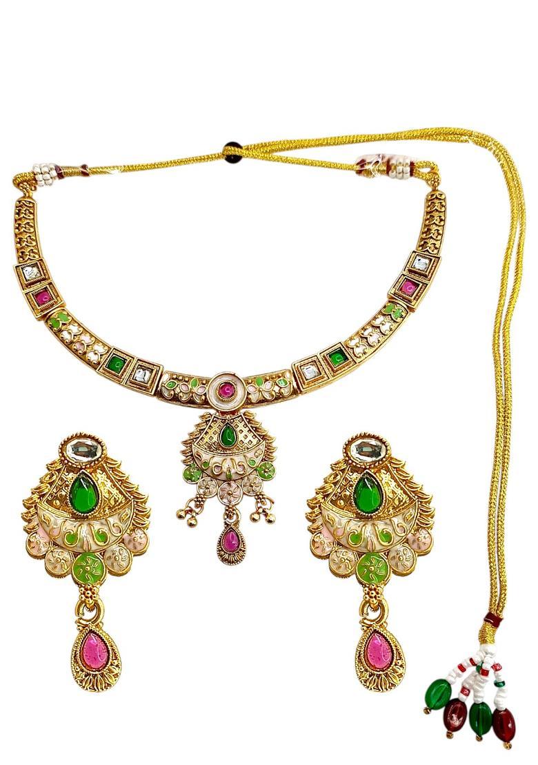 Golden Alloy Neckalce Set - Indya