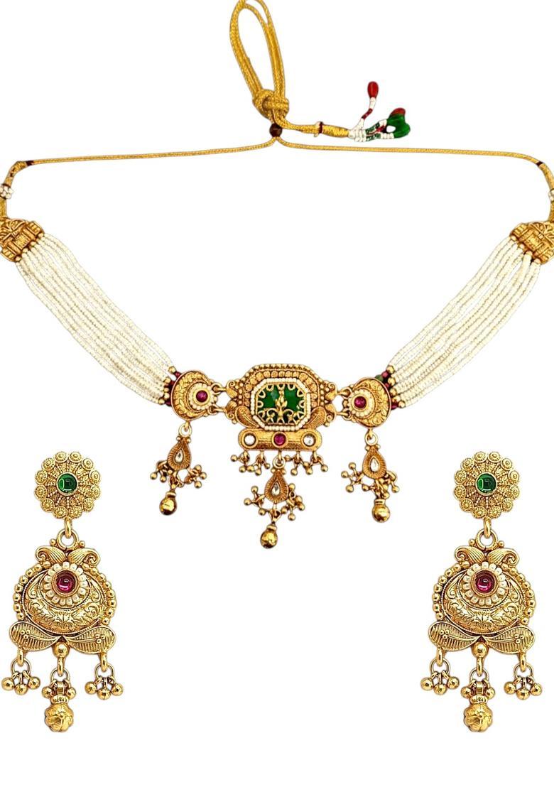 Golden Alloy Neckalce Set - Indya