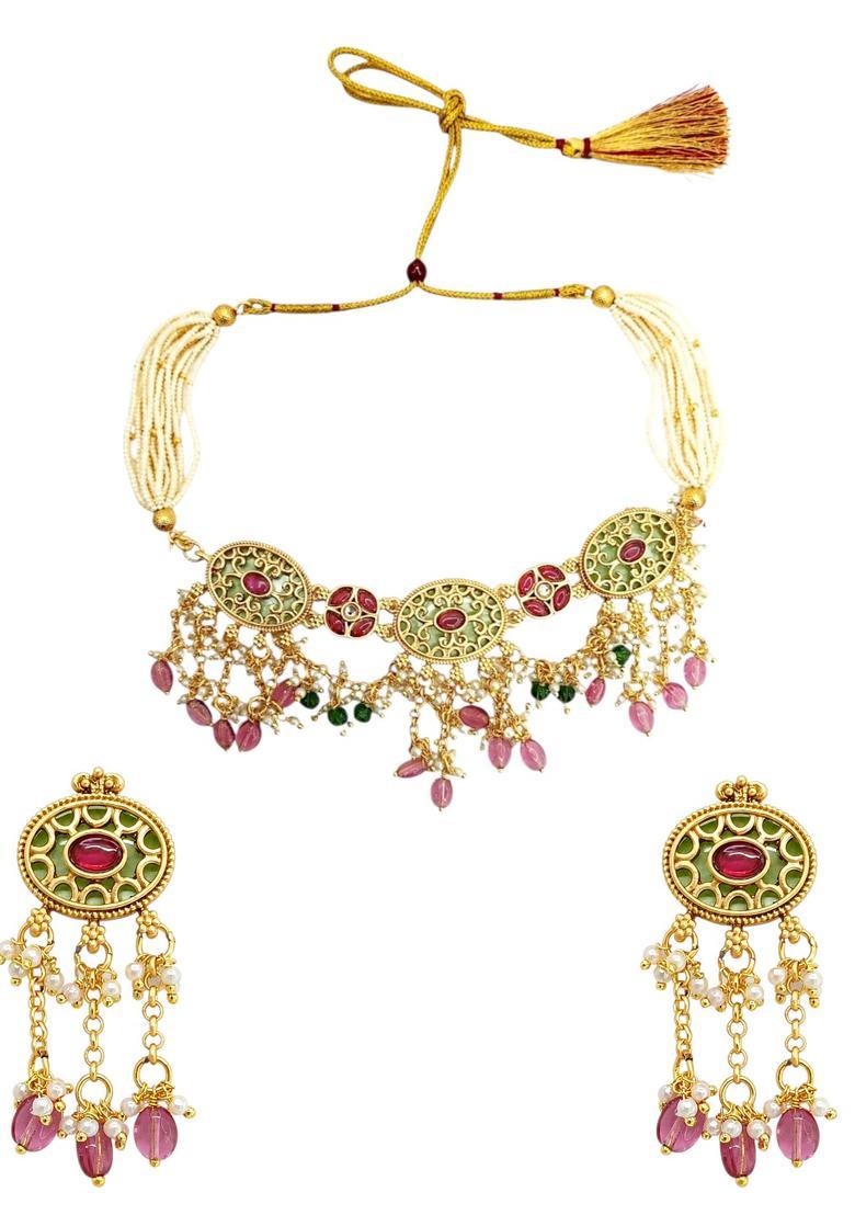 Golden Alloy Neckalce Set - Indya