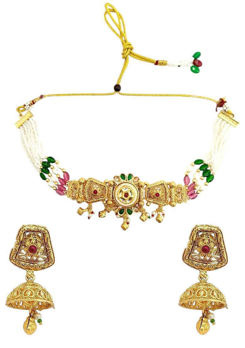Golden Alloy Neckalce Set - Indya