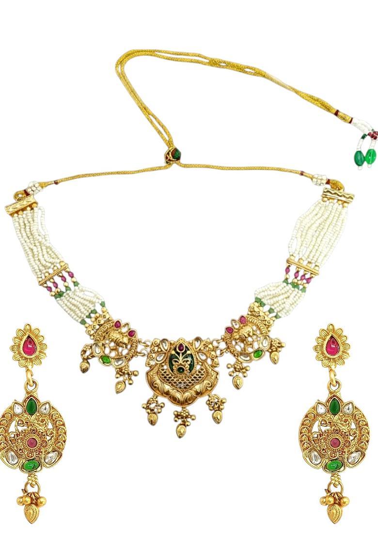 Golden Alloy Neckalce Set - Indya