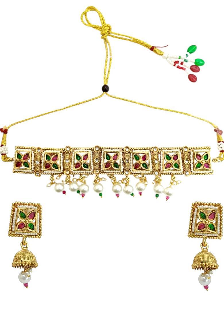 Golden Alloy Neckalce Set - Indya