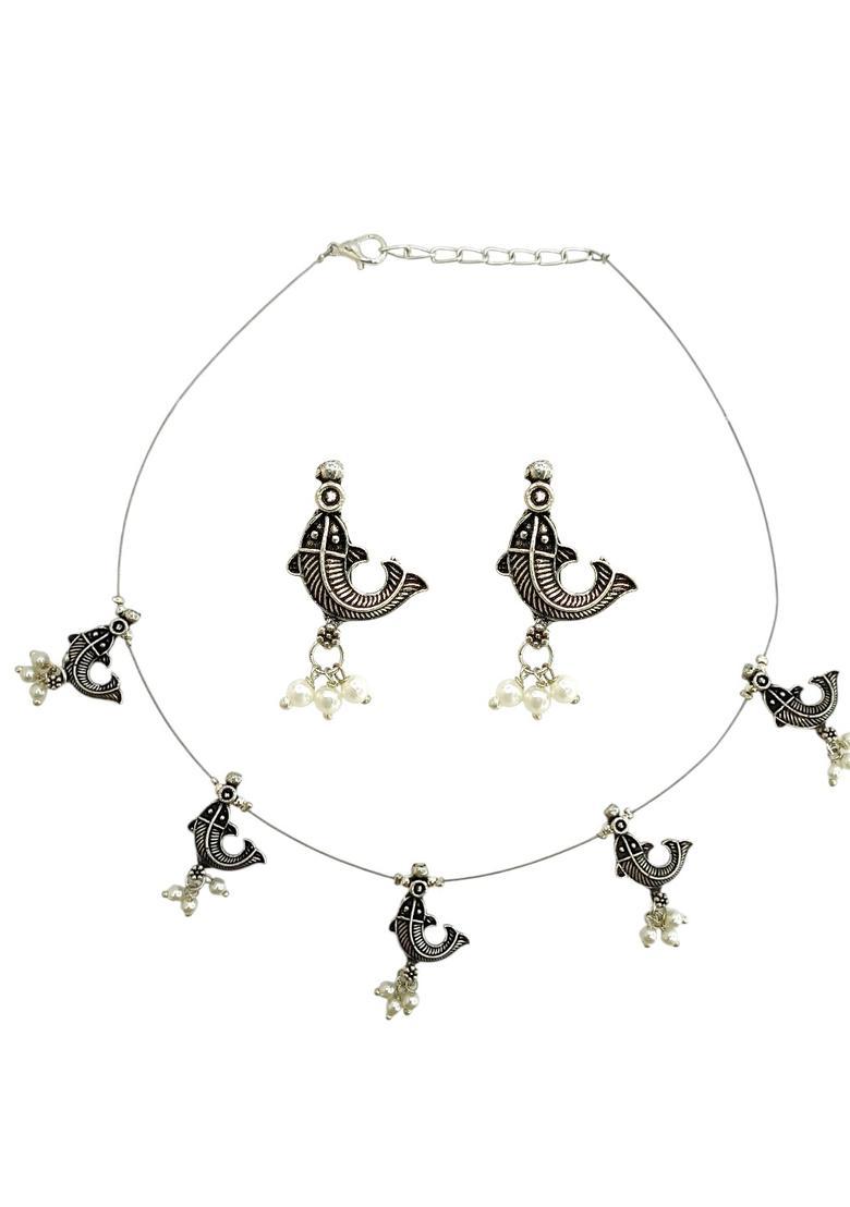 Silver Alloy Neckalce Set - Indya