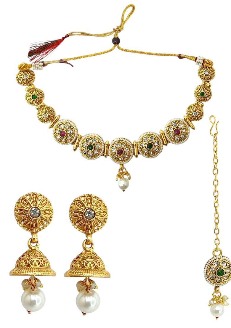 Golden Alloy Neckalce Set - Indya