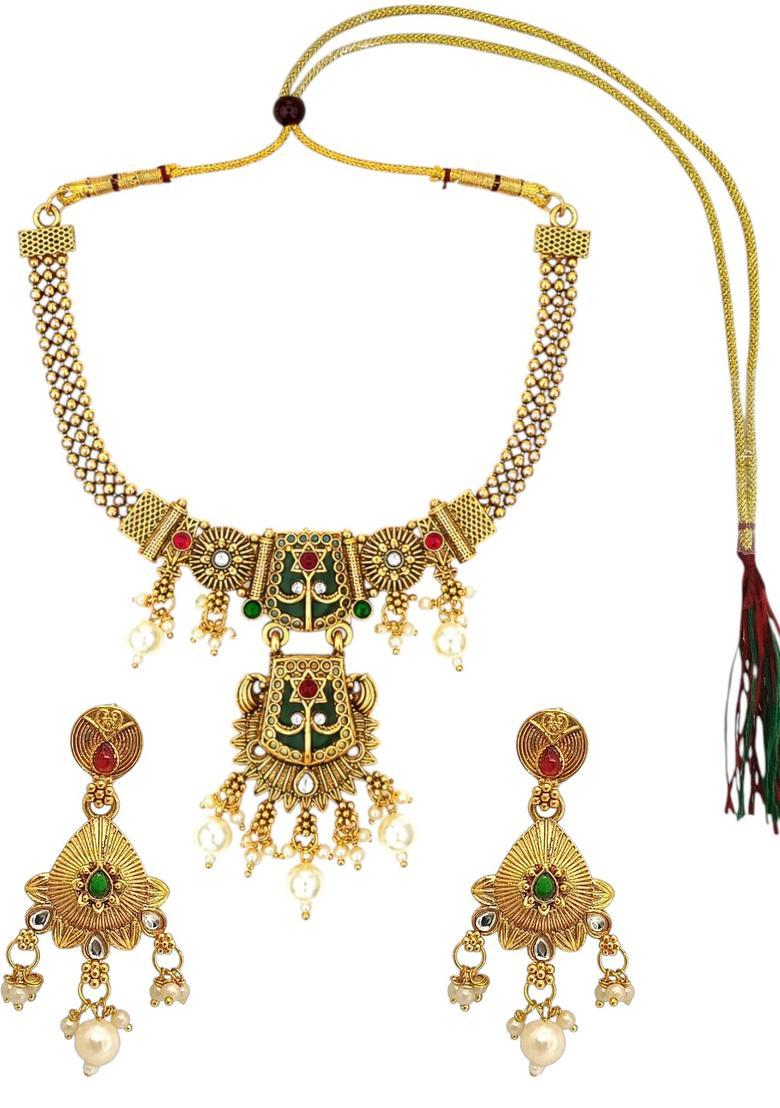 Golden Alloy Neckalce Set - Indya