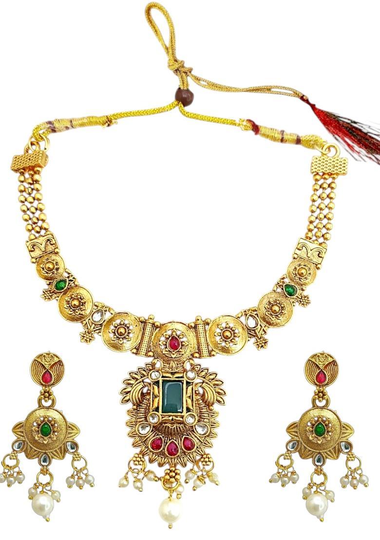 Golden Alloy Neckalce Set - Indya