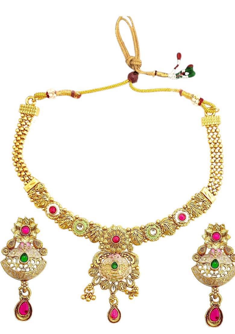 Golden Alloy Neckalce Set - Indya