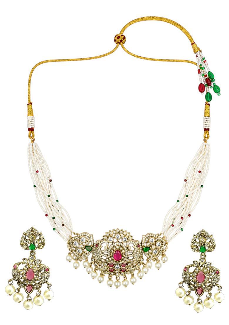 Golden Alloy Neckalce Set - Indya