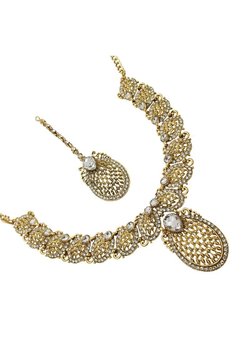 Golden Alloy Necklace Set - Indya