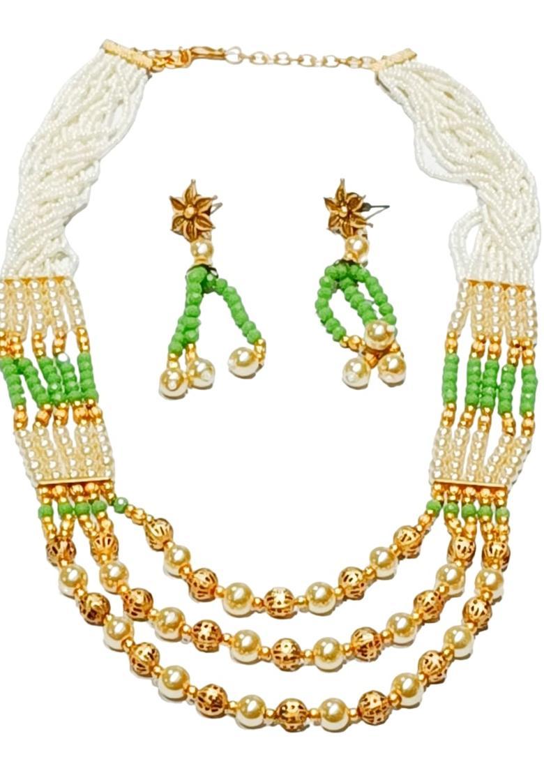 Green Alloy Necklace Set - Indya