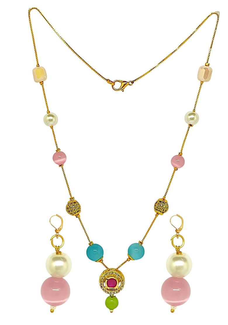 Golden Alloy Necklace Set - Indya