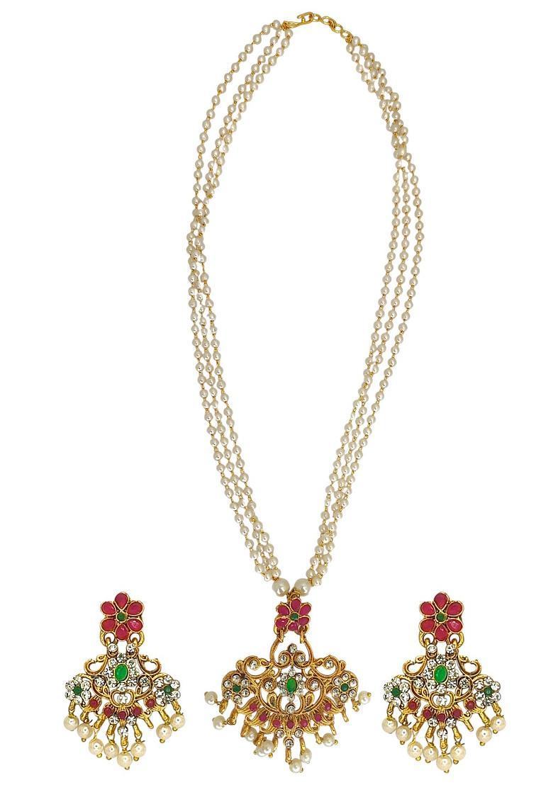 Golden Alloy Necklace Set - Indya