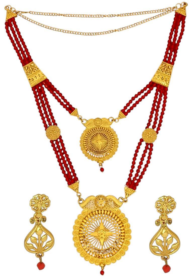 Golden Alloy Necklace Set - Indya