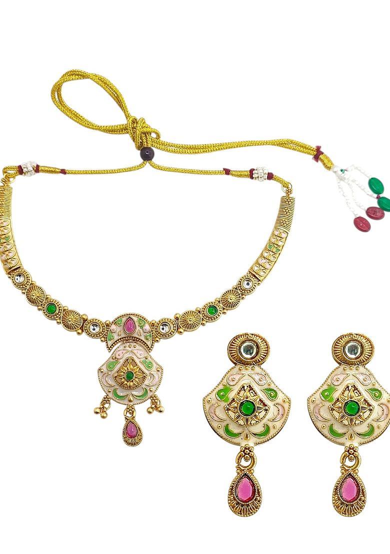 Golden Alloy Necklace Set - Indya
