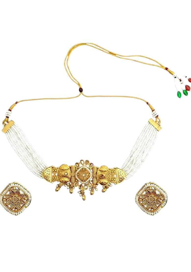 Golden Alloy Necklace Set - Indya