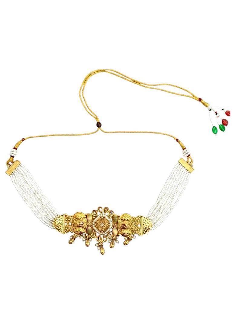 Golden Alloy Necklace Set - Indya