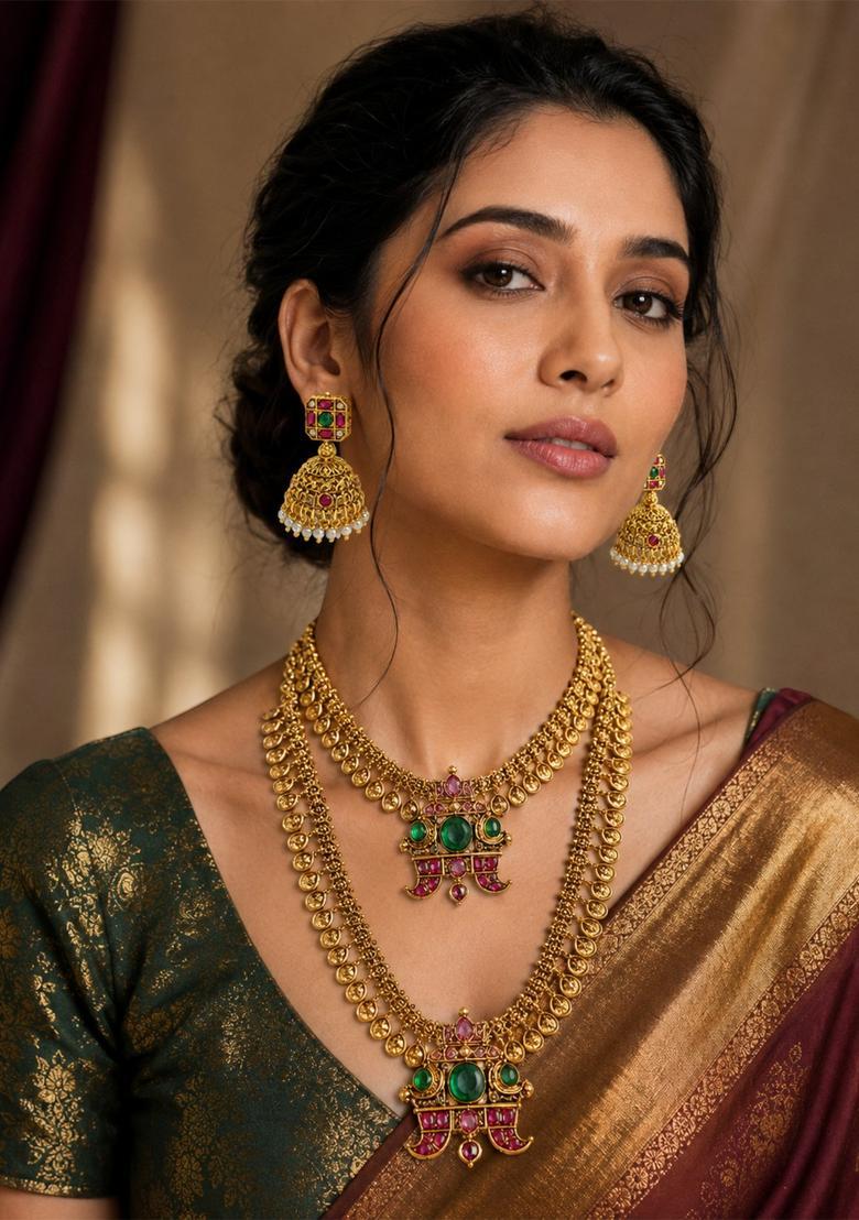 Golden Alloy Necklace Set - Indya