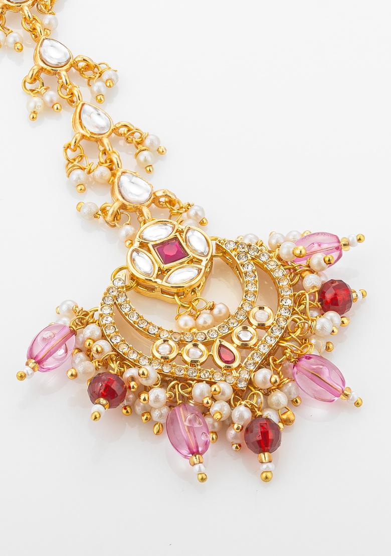 Pink And White Alloy Mangtikka - Indya