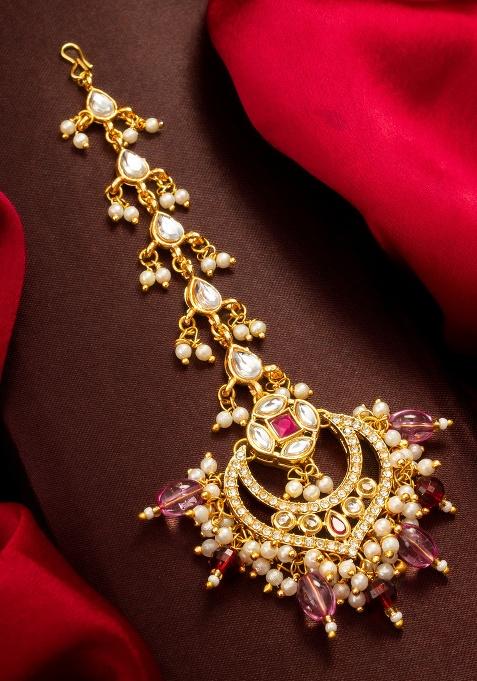 Pink And White Alloy Mangtikka