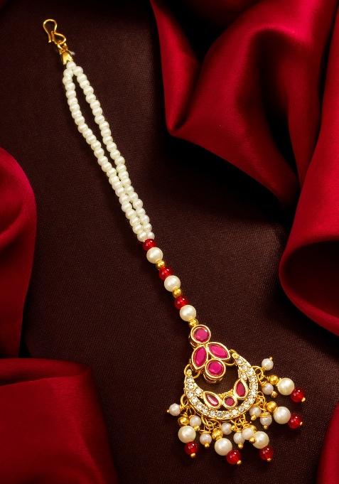 Maroon And White Alloy Mangtikka