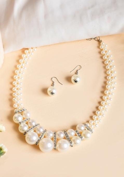 White Stainless Steel Beads Jewellery Set