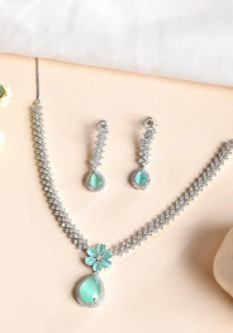 Teal Blue Stainless Steel Beads Jewellery Set