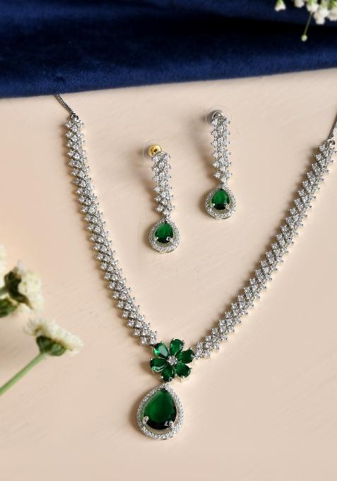 Green Stainless Steel Beads Jewellery Set