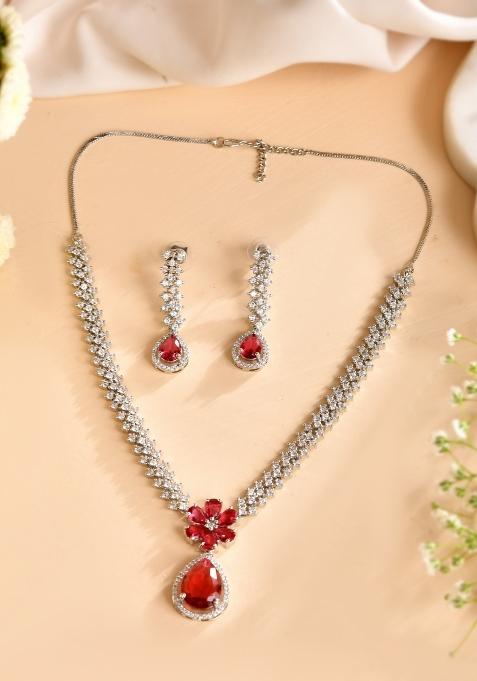 Ruby Red Stainless Steel Beads Jewellery Set