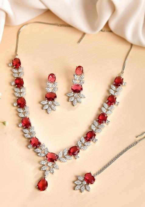 Ruby Red Stainless Steel Beads Jewellery Set