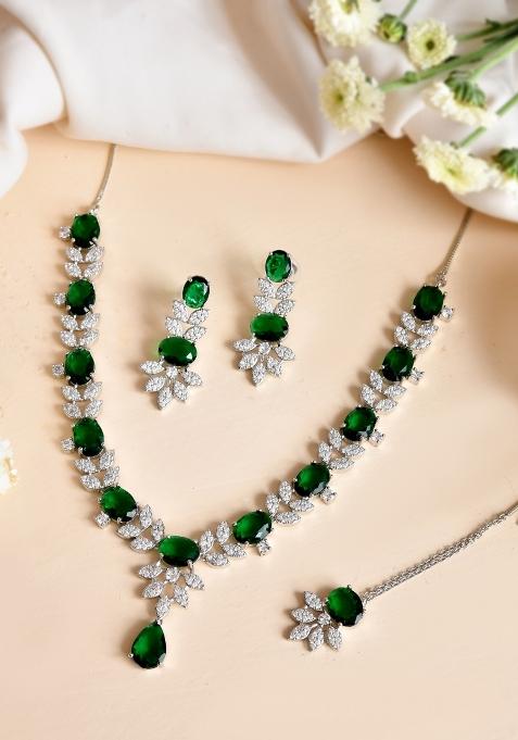 Green Stainless Steel Beads Jewellery Set