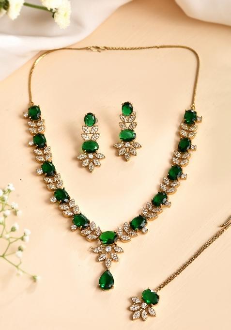 Green Stainless Steel Beads Jewellery Set