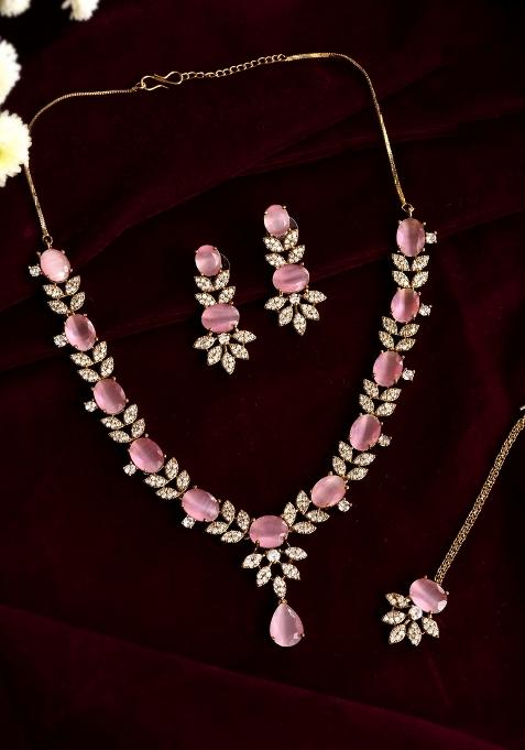 Baby Pink Stainless Steel Beads Jewellery Set