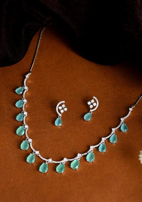 Teal Blue Stainless Steel Beads Jewellery Set
