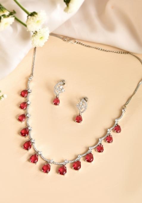 Ruby Red Stainless Steel Beads Jewellery Set