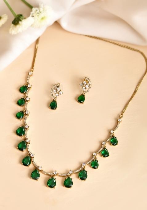 Green Stainless Steel Beads Jewellery Set