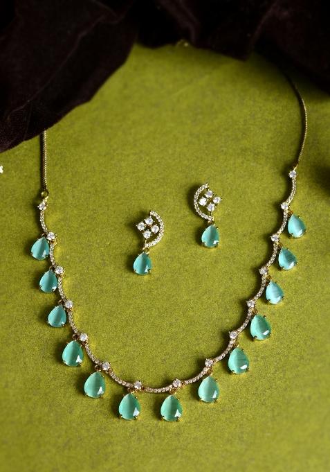 Teal Blue Stainless Steel Beads Jewellery Set
