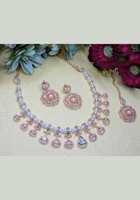 White Alloy American Diamonds And Stone Necklace Set