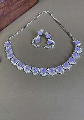 Purple Alloy American Diamonds and Stone Necklace Set