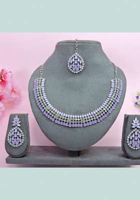 Purple Alloy American Diamonds and Stone Necklace Set