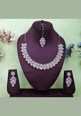 Purple Alloy American Diamonds and Stone Necklace Set