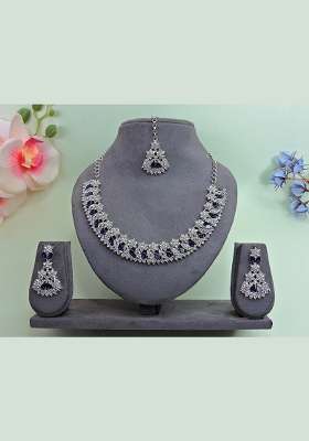 Blue Alloy American Diamonds and Stone Necklace Set