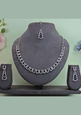 Blue Alloy American Diamonds and Stone Necklace Set