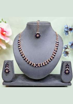 Blue Alloy American Diamonds and Stone Necklace Set