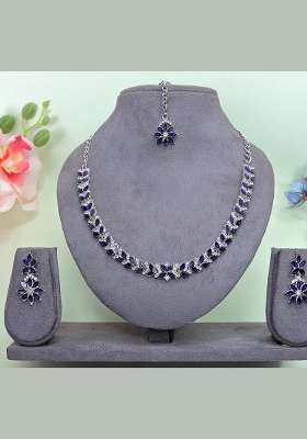 Blue Alloy American Diamonds and Stone Necklace Set